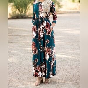 Zattcas Womens 3/4 Sleeve Floral Long Maxi Dress